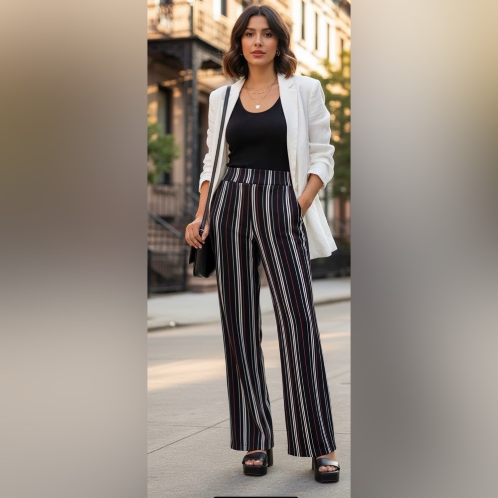 Express One Eleven Black and White Striped Wide Leg Pants